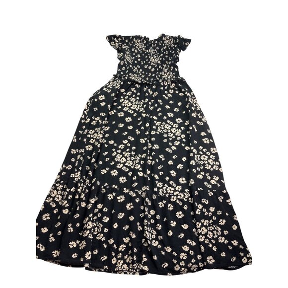 Time & Tru Womens Smocked Fit Flare Midi Dress XS Black Beige Floral Whimsygoth - Picture 4 of 10